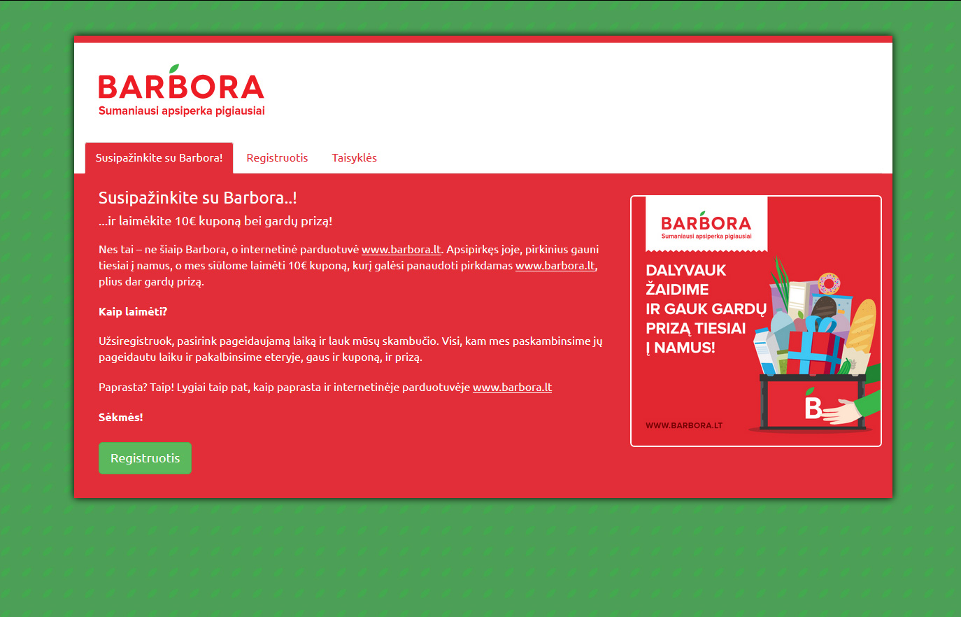 Barbora - online contest and landing page